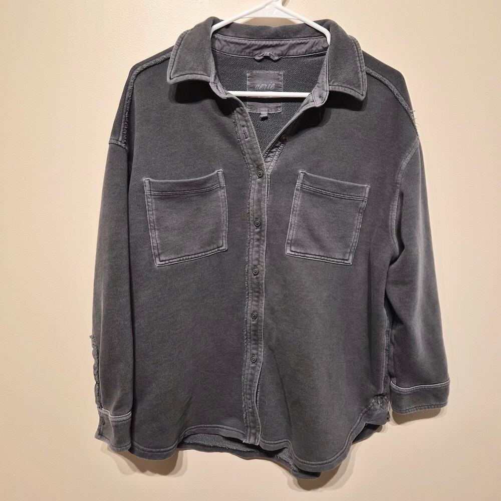 Aerie Small Lumberjane Fleece Shirt Button Up Shacket Gray Collared